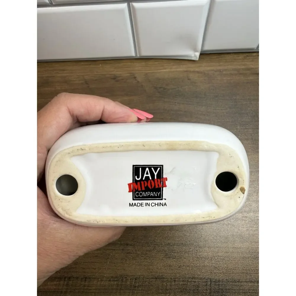 Jay Import Company Ivy Ceramic Napkin Holder White Green Leaves New